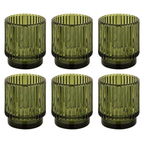 Koyal Olive Green Ribbed Votive Candle Holder