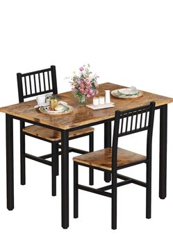 Rustic Dining Table Set with 2 Chairs