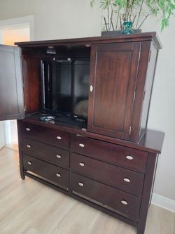 Dark Cherry Wood TV Armoire Dresser