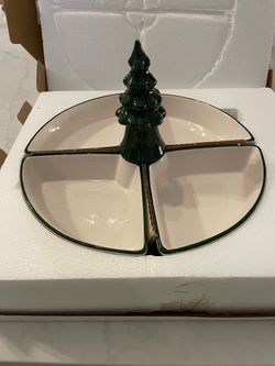 Brand New Ceramic Divided Serving Tray with removable Christmas Tree.