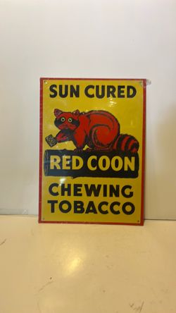 Red Coon Chewing Tobacco Tin Advertising Sign
