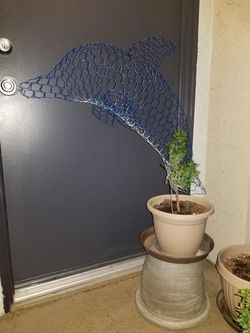 Dolphin Topiary Plant - 26" Blue/White