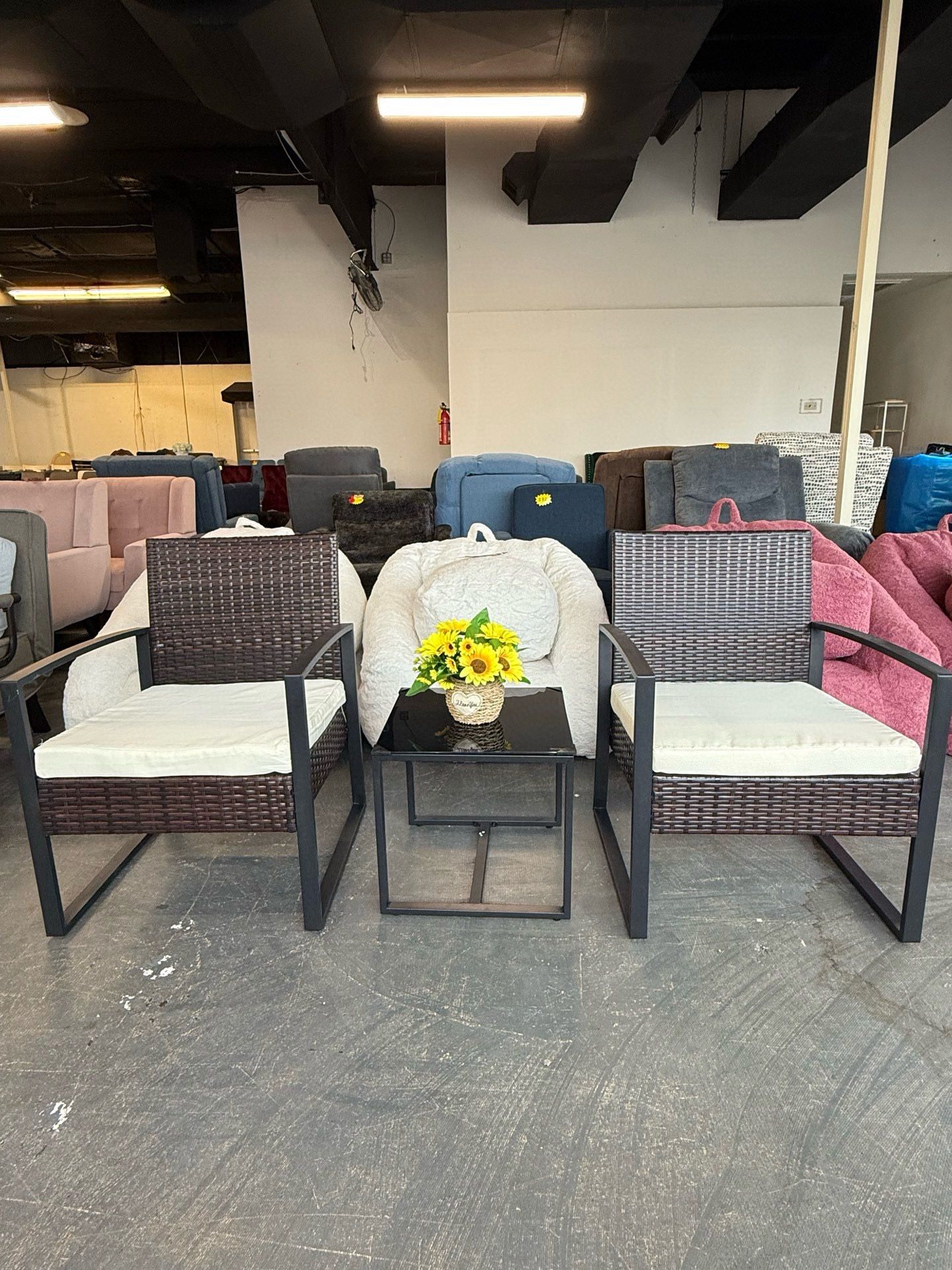 🔥Set of 3🔥Outdoor Patio Furniture Set, Patio Bistro Set Wicker Conversation Set, Modern Rattan Chair with Glass Coffee Table for Backyard, Porches,