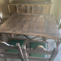 Hand Carved Antique Dining Room Set - Table, Chairs, Hutch, Display, Side Table