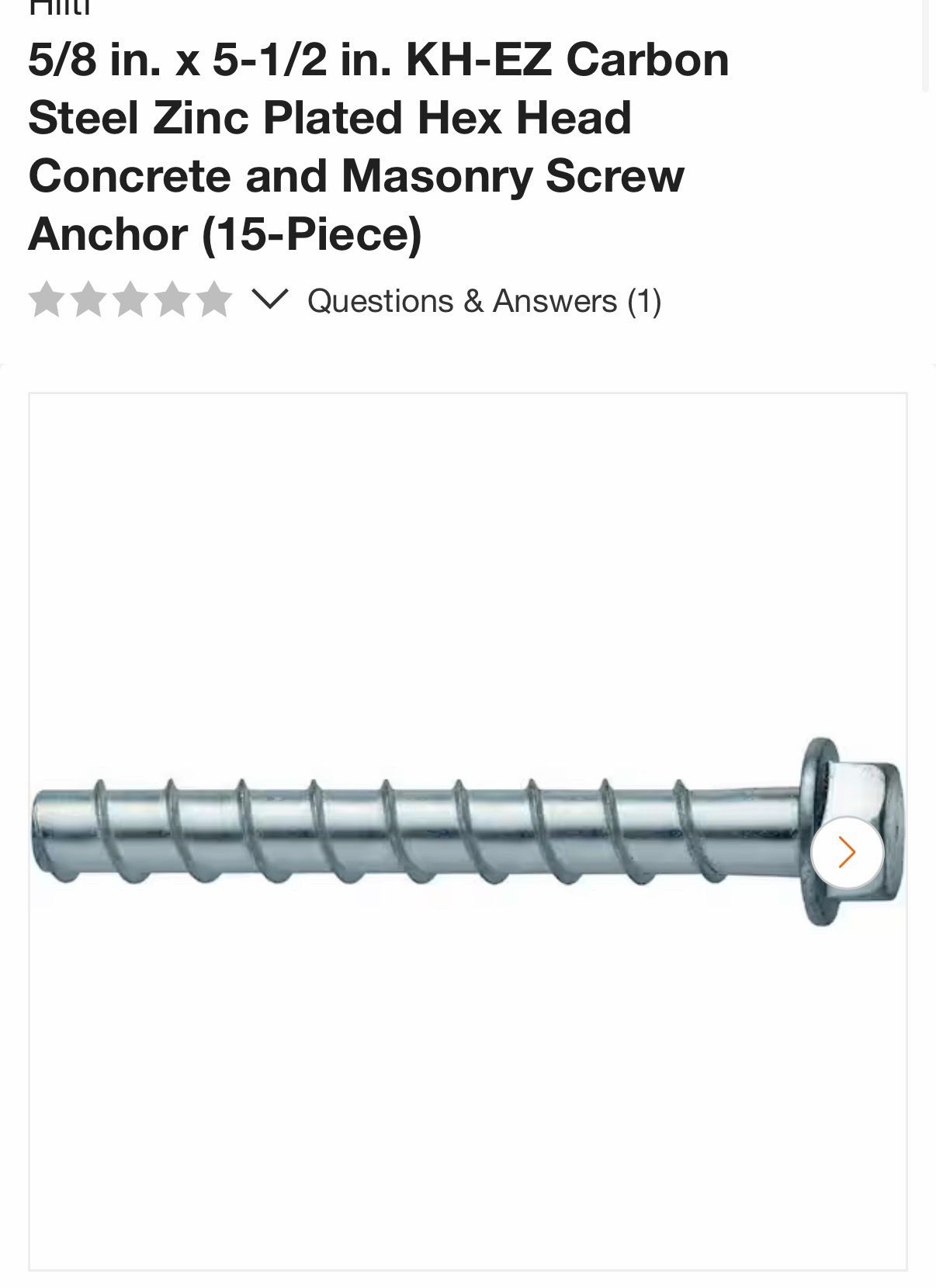 5/8 in. x 5-1/2 in. KH-EZ Carbon Steel Zinc Plated Hex Head Concrete and Masonry Screw Anchor 15-Piece