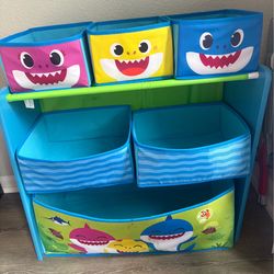 Baby shark toy bin and desk