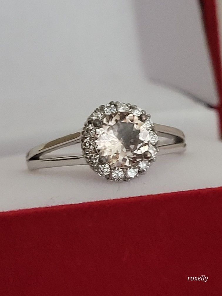 ❤️18k Size Fancy Solid White Gold Morganite and Diamond Ring