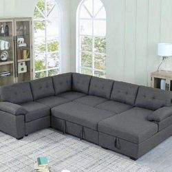 Modern L sectional 7 seater couch sofa with pull out bed and storage new factory sealed boxes sillon 