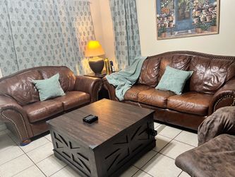 Brown  leather sofas