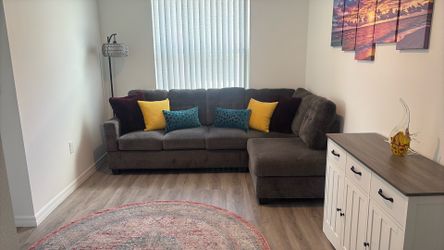 Two Piece Sectional Sofa, Charcoal Gray/USB Outlets