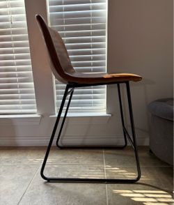 2 Brown Faux Leather Dining Chair Black Metal Legs