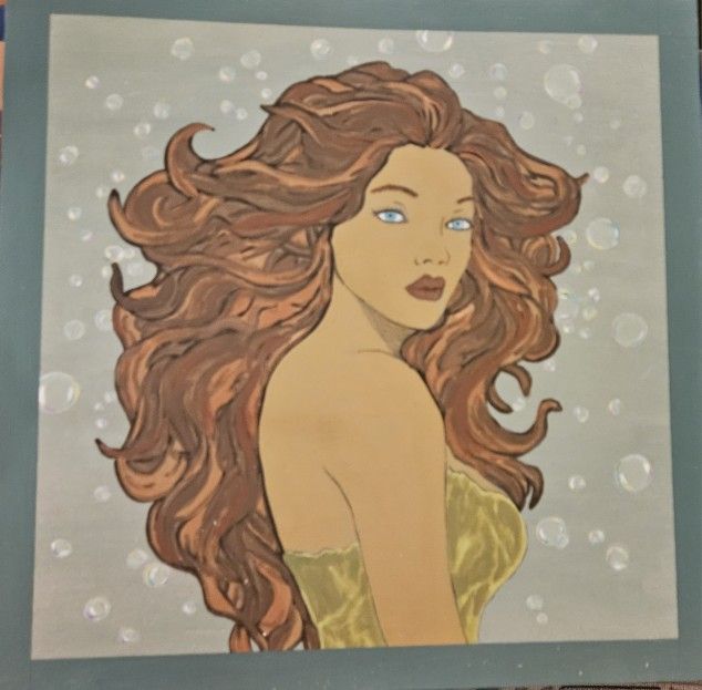 Original Mermaid Bubbles Painting On Wood