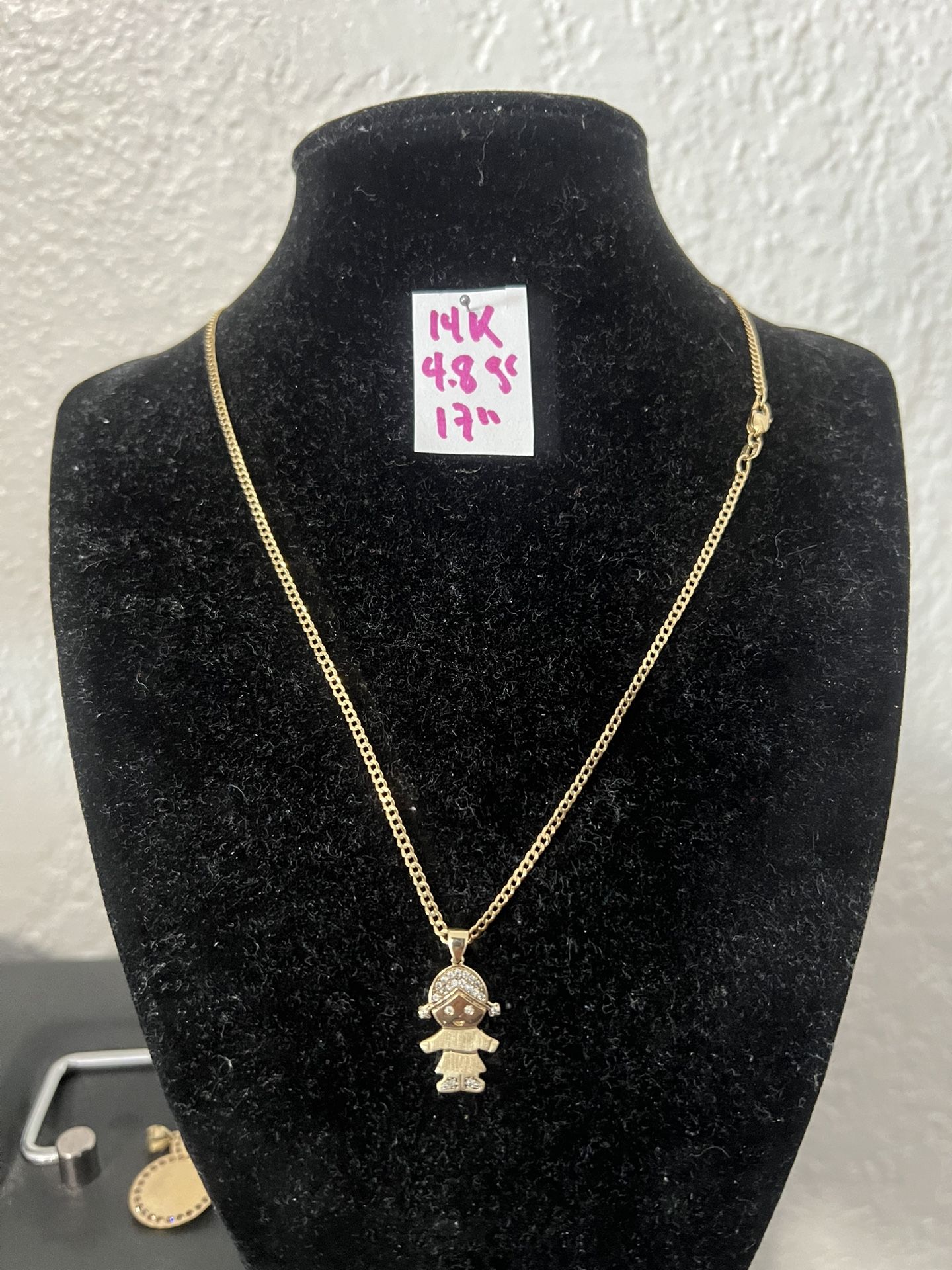 14K Solid Gold Chain and Pendant For Wedding 4.8Gr 17 Inches Long