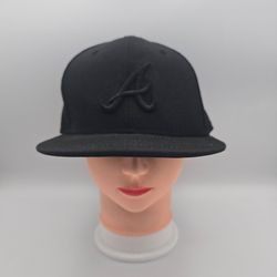 New Era 59Fifty Atlanta Braves All Black Wool Fitted Hat Size 7 5/8