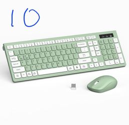 Green and white mouse and keyboard combo