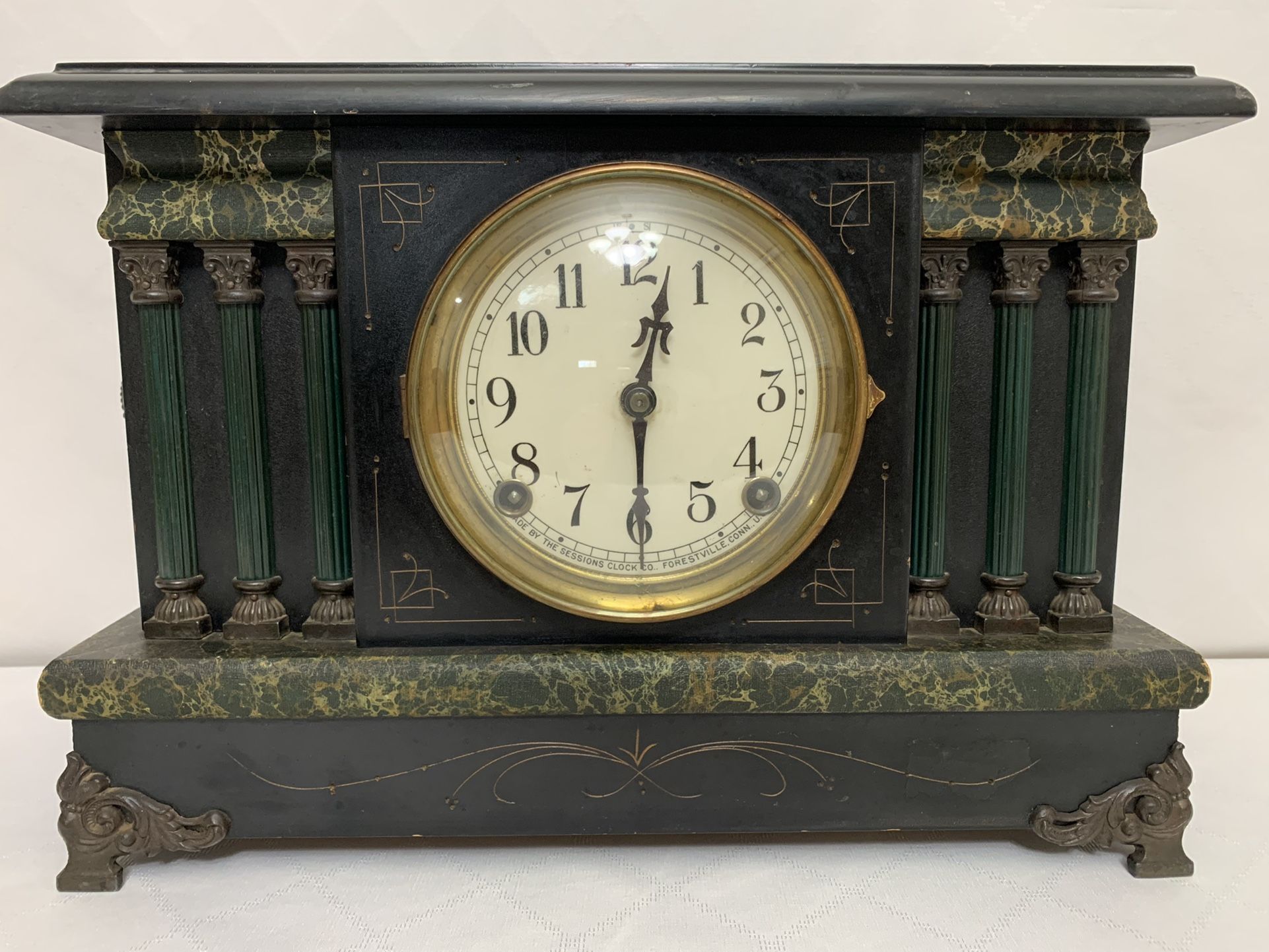 Antique 20th Century The Session Clock Co. Mantle Clock with key for ...