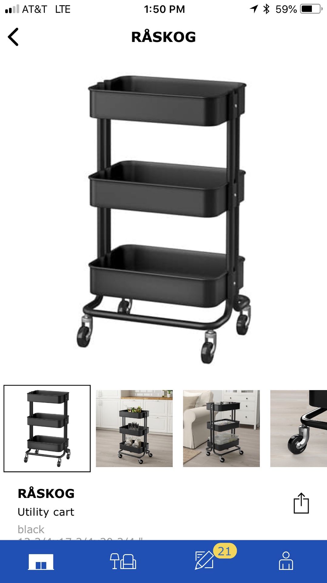Ikea Raskog Utility Cart Black