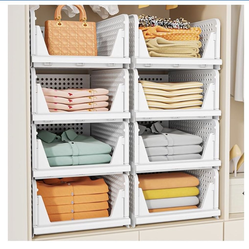 Stackable Closet Storage Baskets – 5 Pack, White (New in Box)