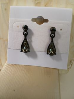 Black Swarovski Style Rhinestone Tear Drop Earrings 