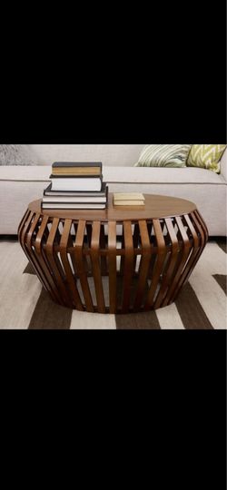 Modern Solid Wood Slatted Drum Coffee Table