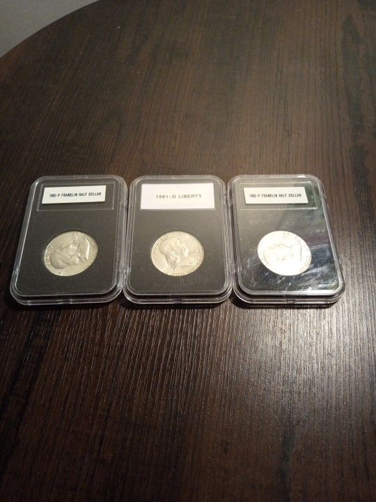 Three Franklin Half Dollar 1962P, 1962P and 1961D
