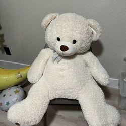 Extra Large Teddy Bear White and metallic with Bow