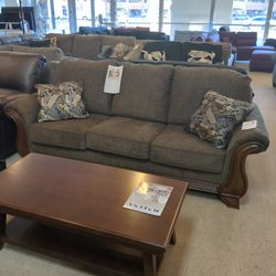 Brown Sofa + Loveseat With Wooden Base