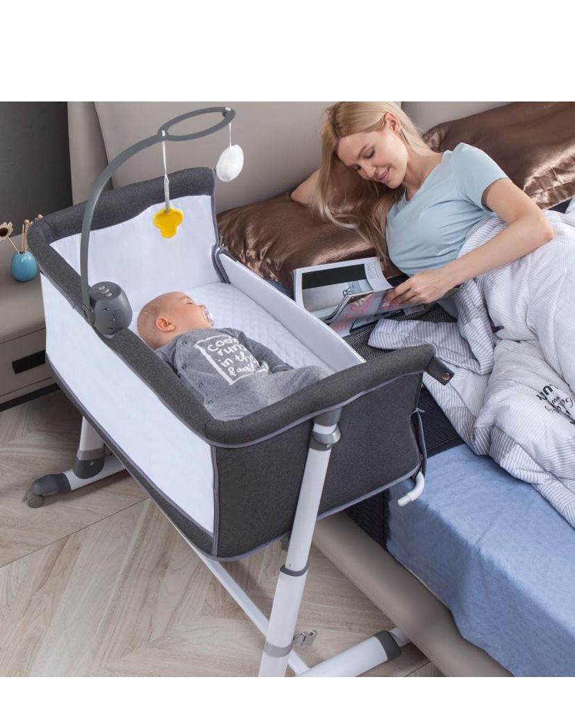 Bassinet,Bassinet for Baby,Bedside Crib,Baby Bassinets Bedside Sleeper for Newborn Infant| Built-in Wheels, Dark Grey