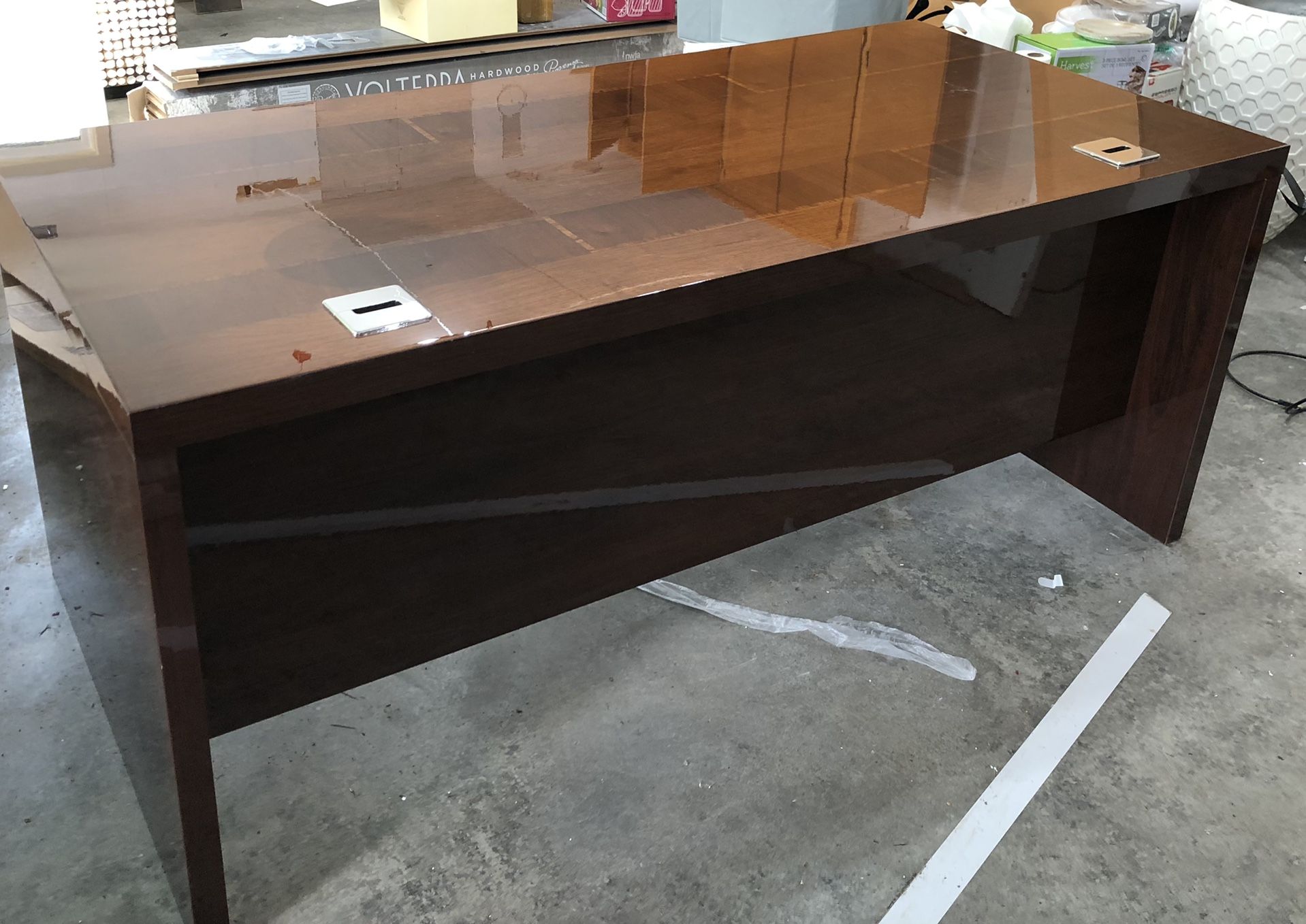 Dania - 71” Akana Office Desk - Contemporary High gloss Wood