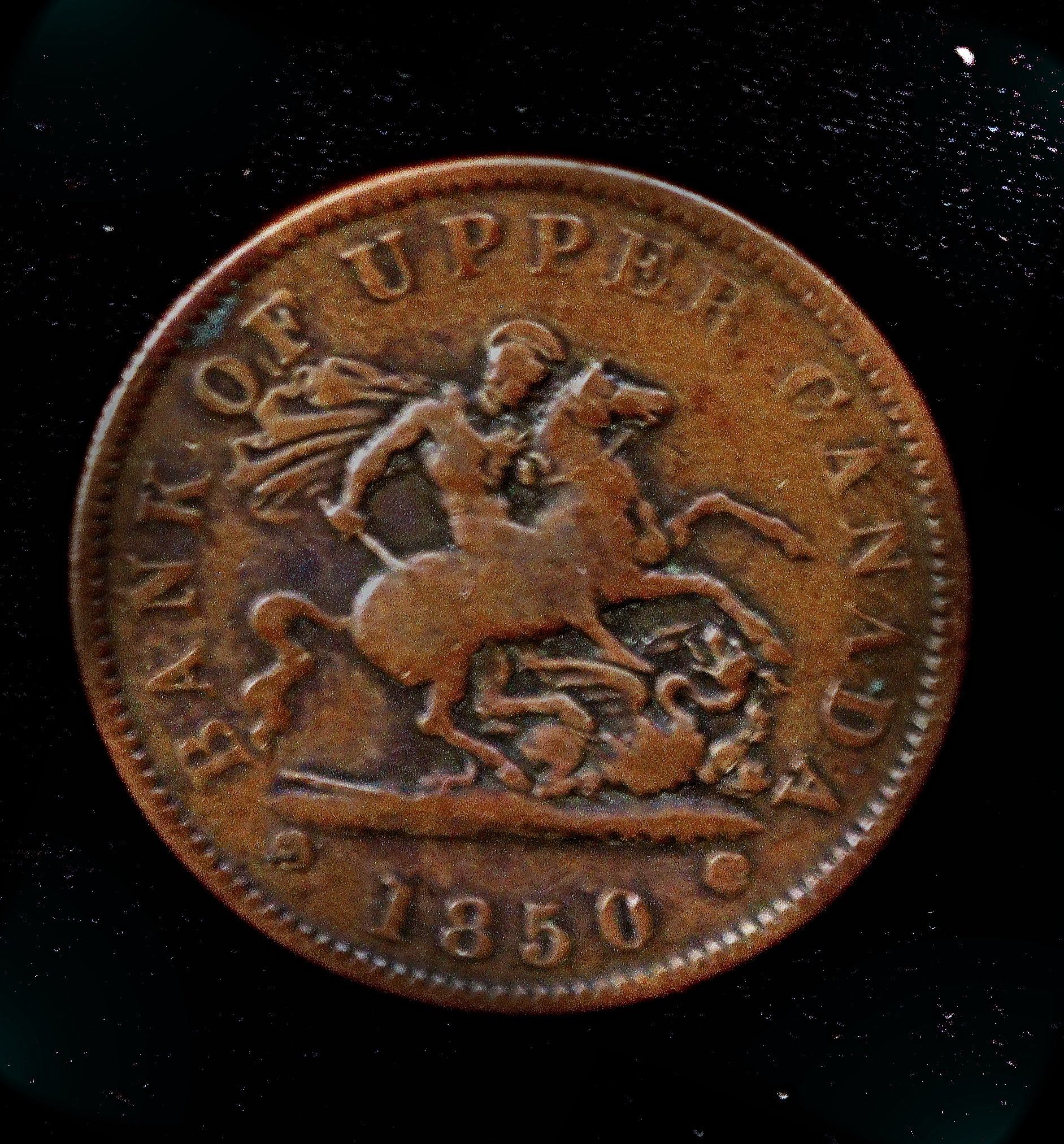 1850 Bank Of Upper Canada One Penny Token, Antique Colonial Penny