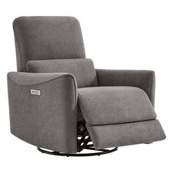 Circle 55 Linen Polyester Upholstered Swivel Powered Reclining Recliner