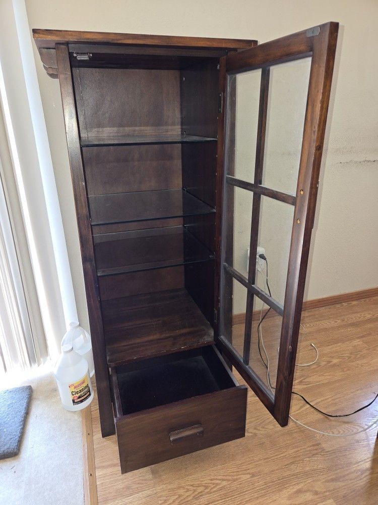 Curio Cabinet - 4 Shelves With A Pull Put Drawer On The Bottom
