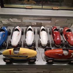 L@@K!  Vintage 1940's LOT OF - EIGHT (x 8) Woodette Tornado Large Vintage Metal Racer Toy Race Cars. NICE... includes extra parts. asking $1400.00