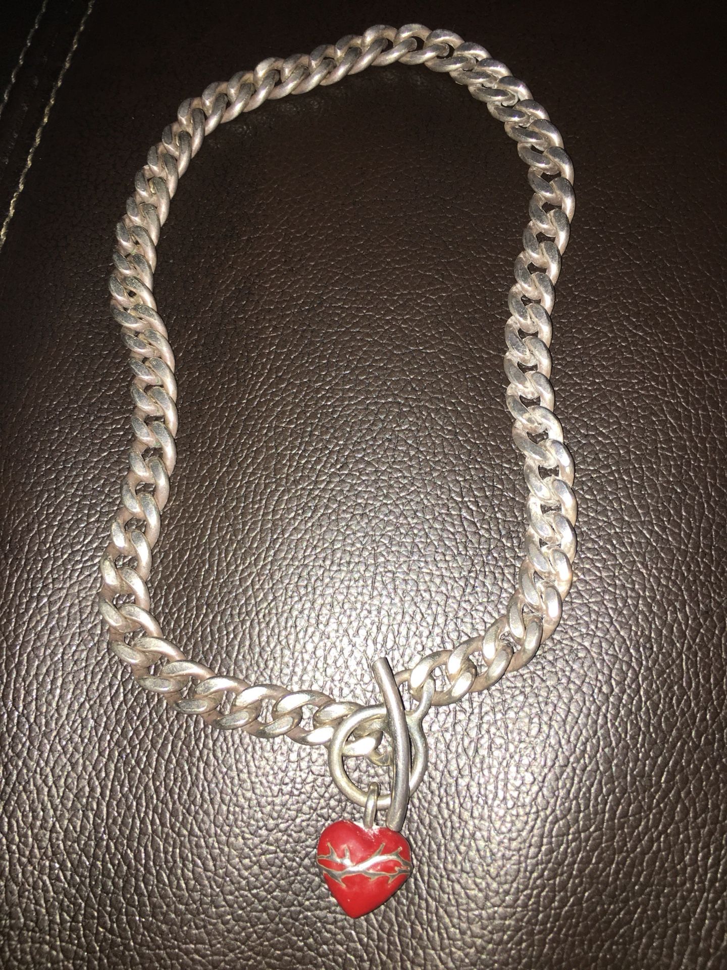 Vass ludacer red enamel 18” silver necklace