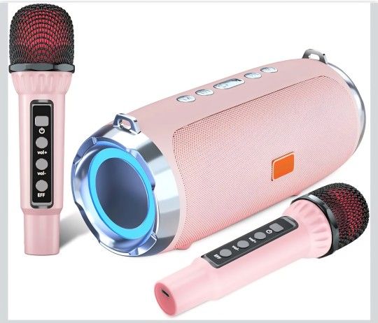 Karaoke Machine for Adult Kids, Portable Bluetooth Speaker with 2 Wireless Microphones, Singing Karaoke Player for Birthday Gift Party Family Supports