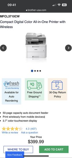  Brother MFC-L3710CW Compact Digital Color All-in-One Printer  Providing Laser Printer Quality Results with Wireless,  Dash  Replenishment Ready : Office Products