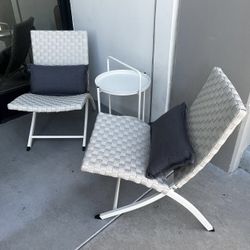 New In Box 2 Chair And 1 Rolling Table Cart Beige Or Navy Blue Color Patio Furniture Furniture 
