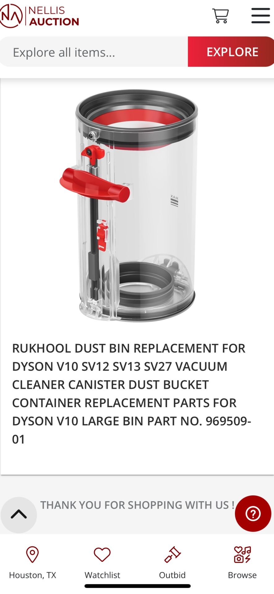 RUKHOOL Dust Bin Replacement for Dyson V10 SV12 SV13 SV27 Vacuum Cleaner Canister Dust Bucket Container Replacement Parts for Dyson V10 Large Bin Part