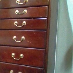 VINTAGE CHERRY WOOD JEWELRY ARMOIRE w/ MIRROR