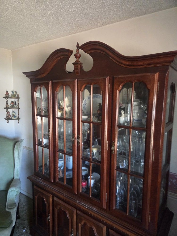 Antic China Cabinet Piano And Grandfather Clock