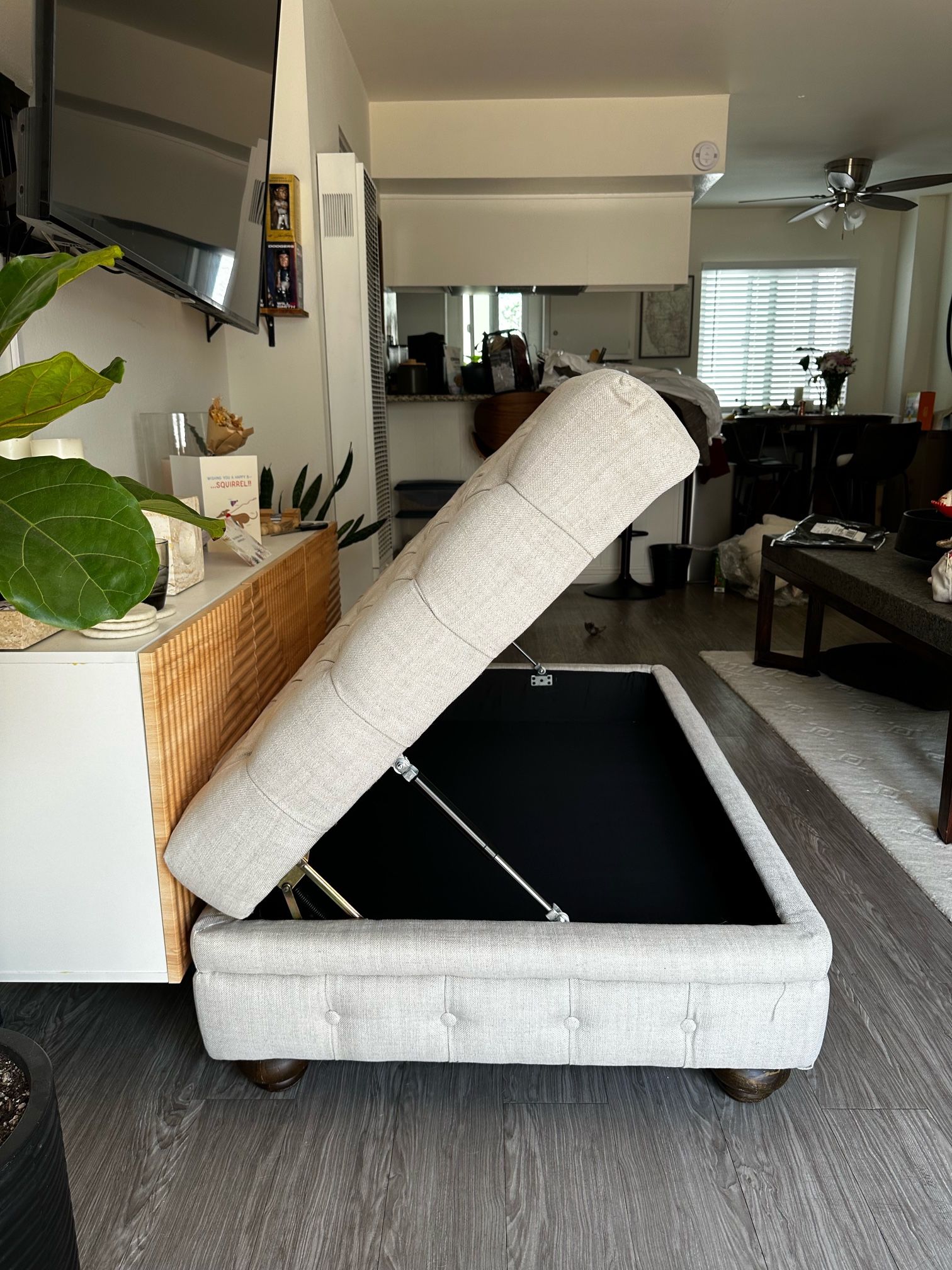 Large Tufted Storage Ottoman Sand / Beige Color