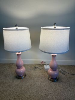 CINSARY 27" Double Gourd Ceramic Table Lamps Set of 2, pink