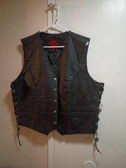 Alpha Cycle Gear Black Leather Motorcycle Vest