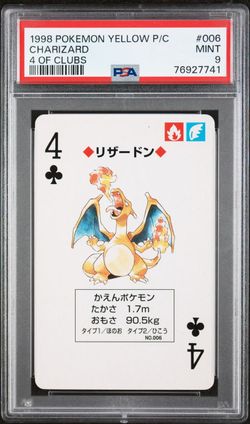 Charizard #006 4 Clubs 1998 Pokemon Pikachu Yellow Deck Playing Card Poker Nintendo PSA 9 POP 2