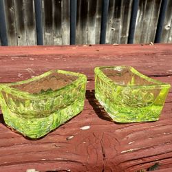 Vaseline Glass Salt Cellars 2pc Uranium Glass