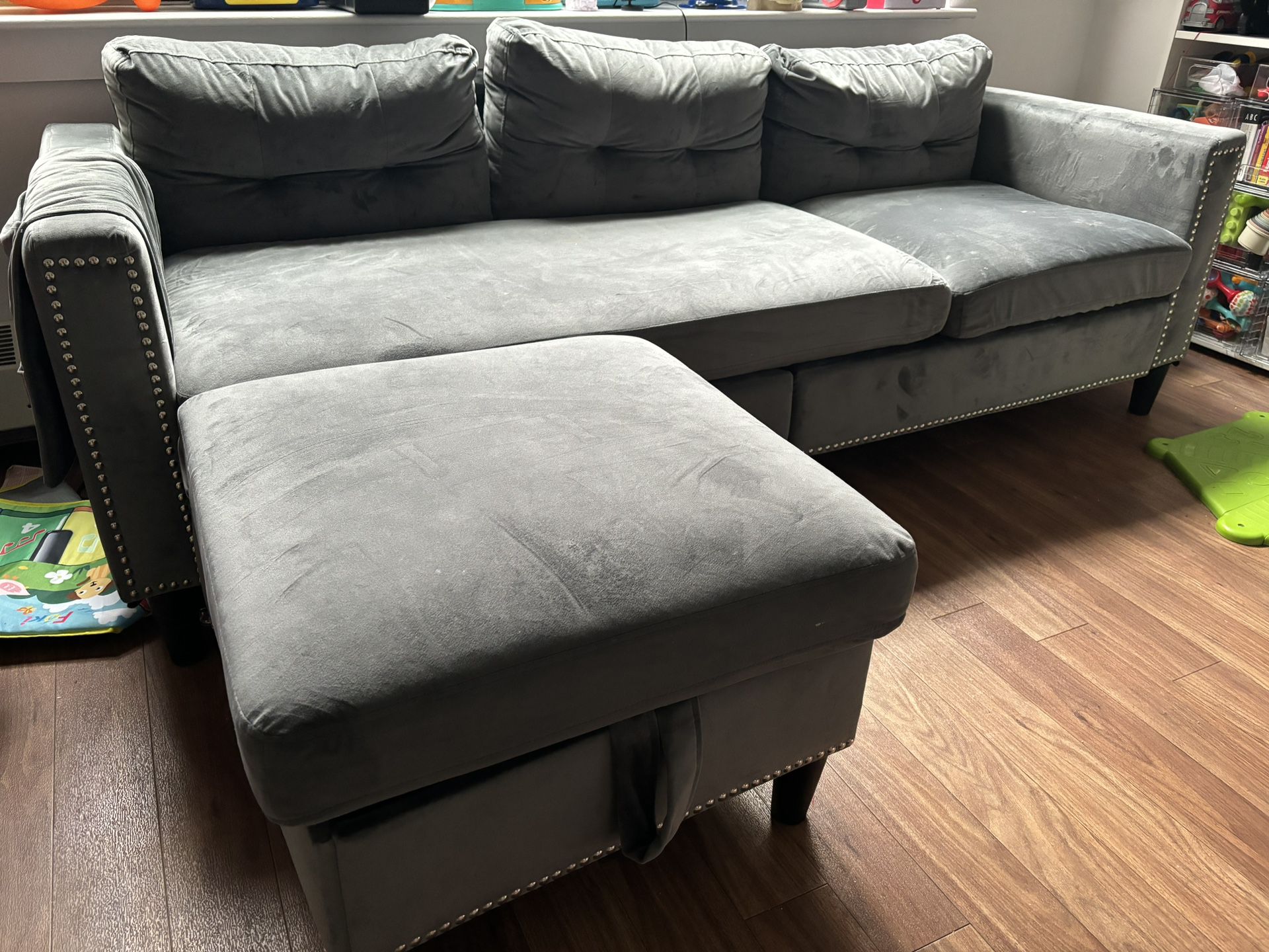 COSVALVE Sectional Couch with Chaise, Dutch Velvet Sectional Sofa with Removal Ottoman, Grey Free Combination L Shaped Couch, for Small Living Room Ap