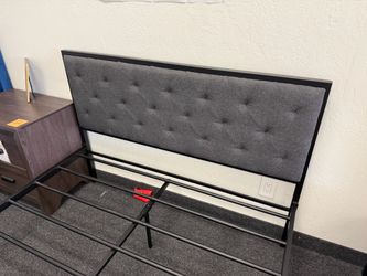 Metal Bed Frame with Upholstered Headboard