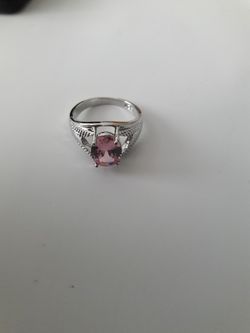October birthstone Turmoline Pink in Sterling Silver ring size 8