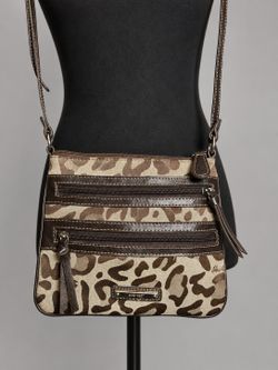 Nine West Leopard Print Crossbody Bag Brown Tan Multi Zip Purse