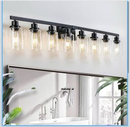 8 Light Bathroom Vanity Lights Over Mirror, 52inch Black Vanity Lights Fixtures Matte Black Modern Vanity Lights Black Bathroom Wall Lighting for Mirr